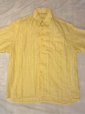 Tommy Bahama Men's Pale Yellow Short Sleeve 100% Linen Button Up Shirt Large